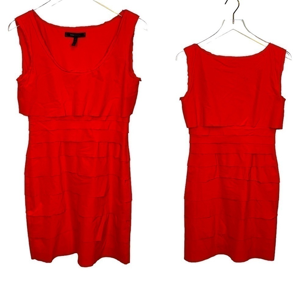 BCBGMaxAzria Sleeveless Scoop Neck Pleated Bodycon Persimmon Sawyer Dress Sz 4